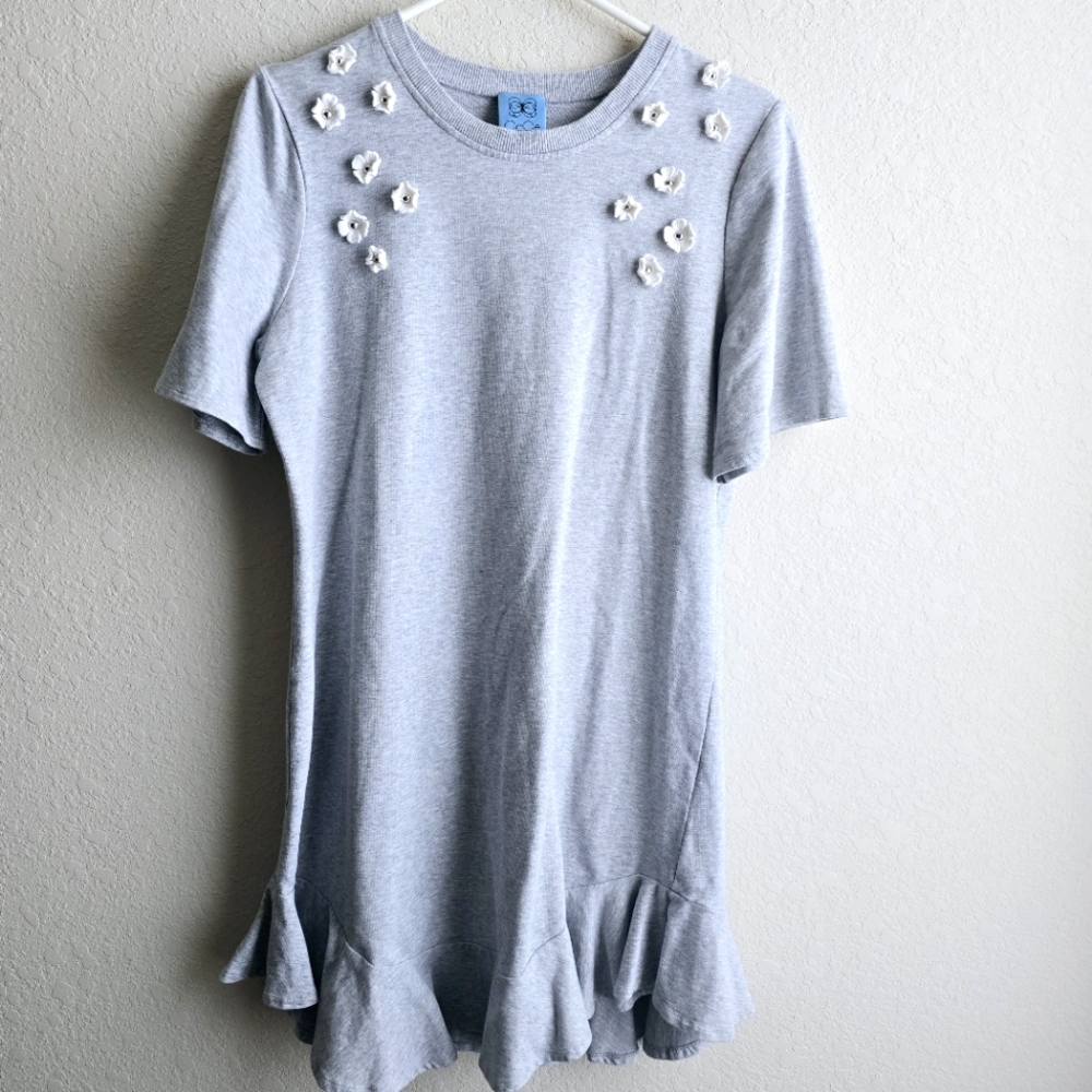 Cece Women's Grey Short Sleeve Embellished T-Shirt Dress